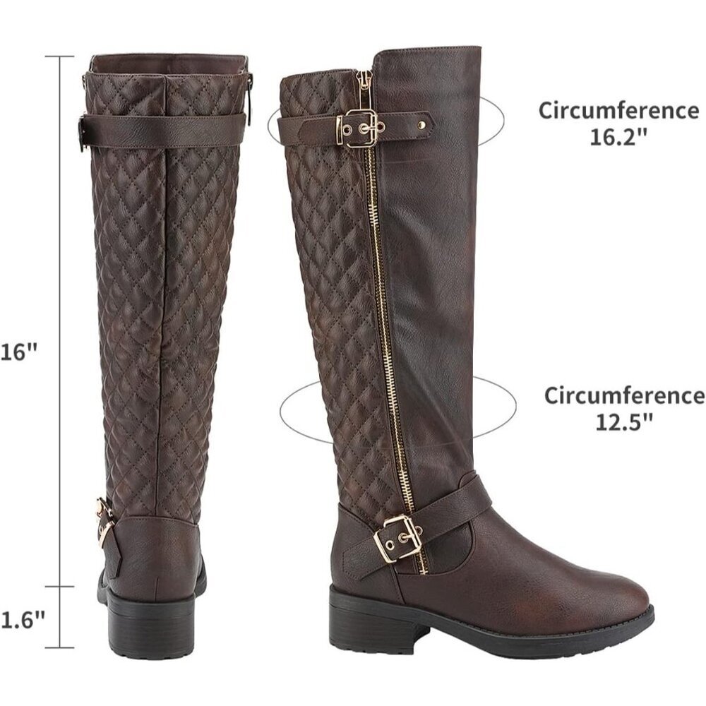 Women's Faux Leather Knee-High Boots with Buckles and Zipper Size 6.5 - Picture 5 of 9